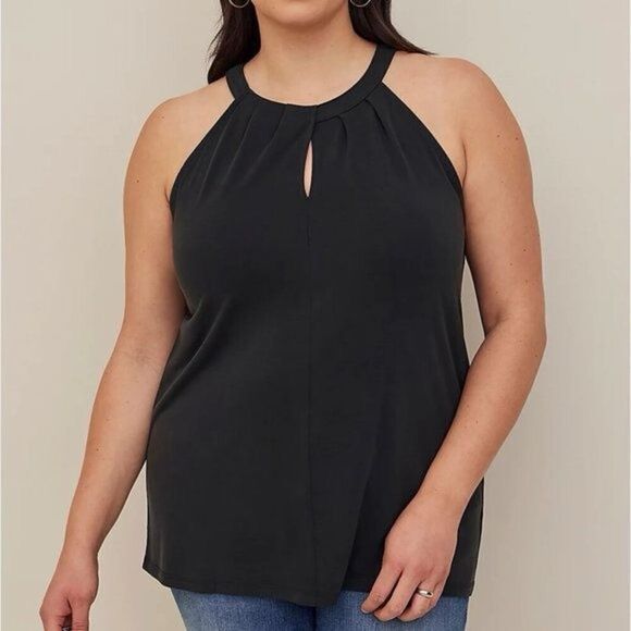 ✨Torrid Black Cupro Knit High Twist Keyhole High Neck Sz 1 Tank✨ - Picture 1 of 9